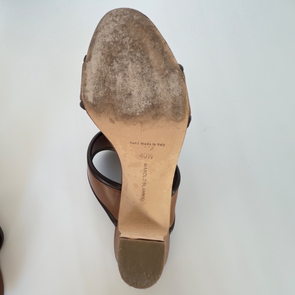 Manolo Blahnik Two Strap Leather Sandals in Brown with Black Trim, IT 40.5 - Picture 13 of 13